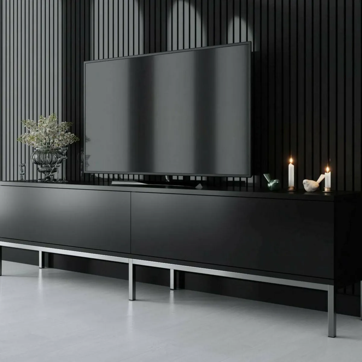 Mobili Porta Tv|Salotto > Dmora Mobile TV nero e argento 180x30x47h cm modulabile - Espero Argento, Nero