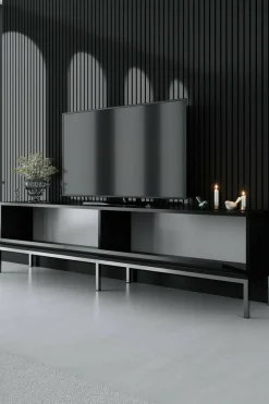 Mobili Porta Tv|Salotto > Dmora Mobile TV nero e argento 180x30x47h cm modulabile - Espero Argento, Nero