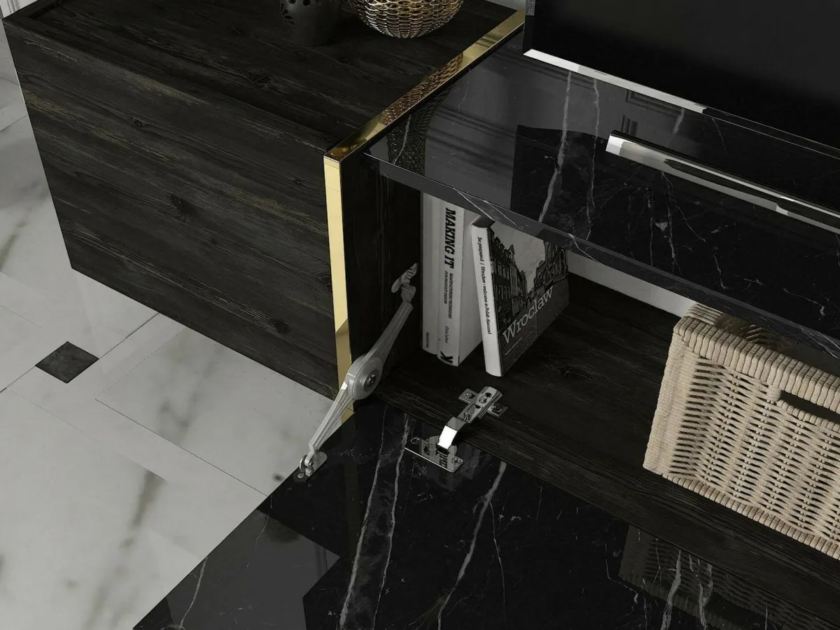 Mobili Porta Tv|Salotto > Dmora Mobile TV nero e oro 180x32x45h cm 3 ante - Beinasco Oro, Nero