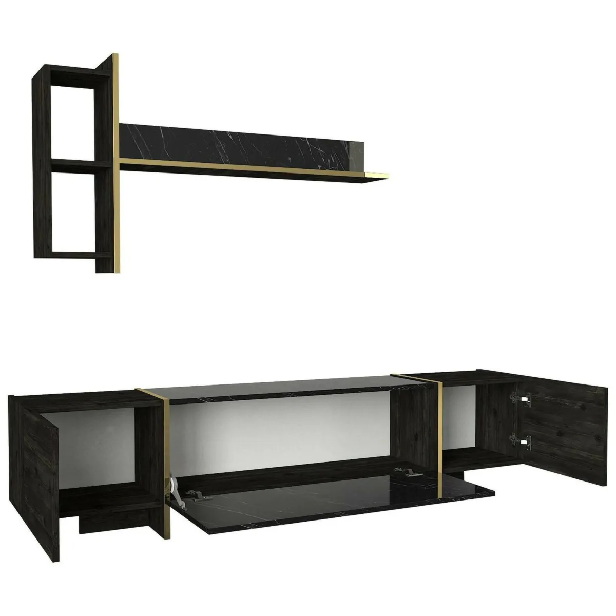 Mobili Porta Tv|Salotto > Dmora Mobile TV nero e oro 180x32x45h cm 3 ante - Beinasco Oro, Nero