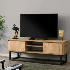 Mobile TV nero e quercia 140x40x50h cm in legno - Kira