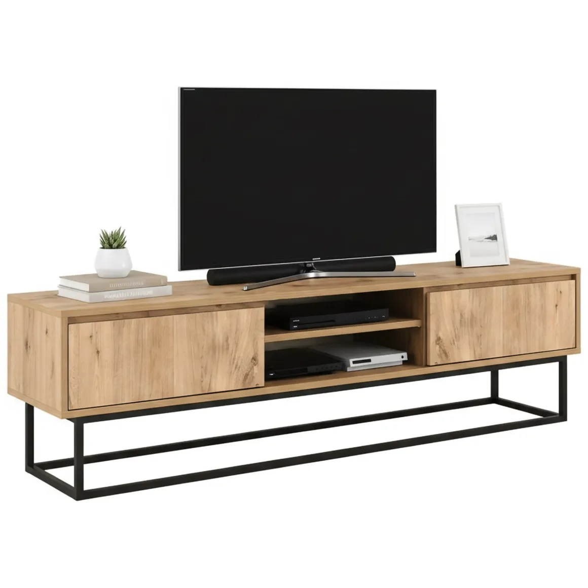 Mobile TV nero e quercia 140x40x50h cm in legno - Kira