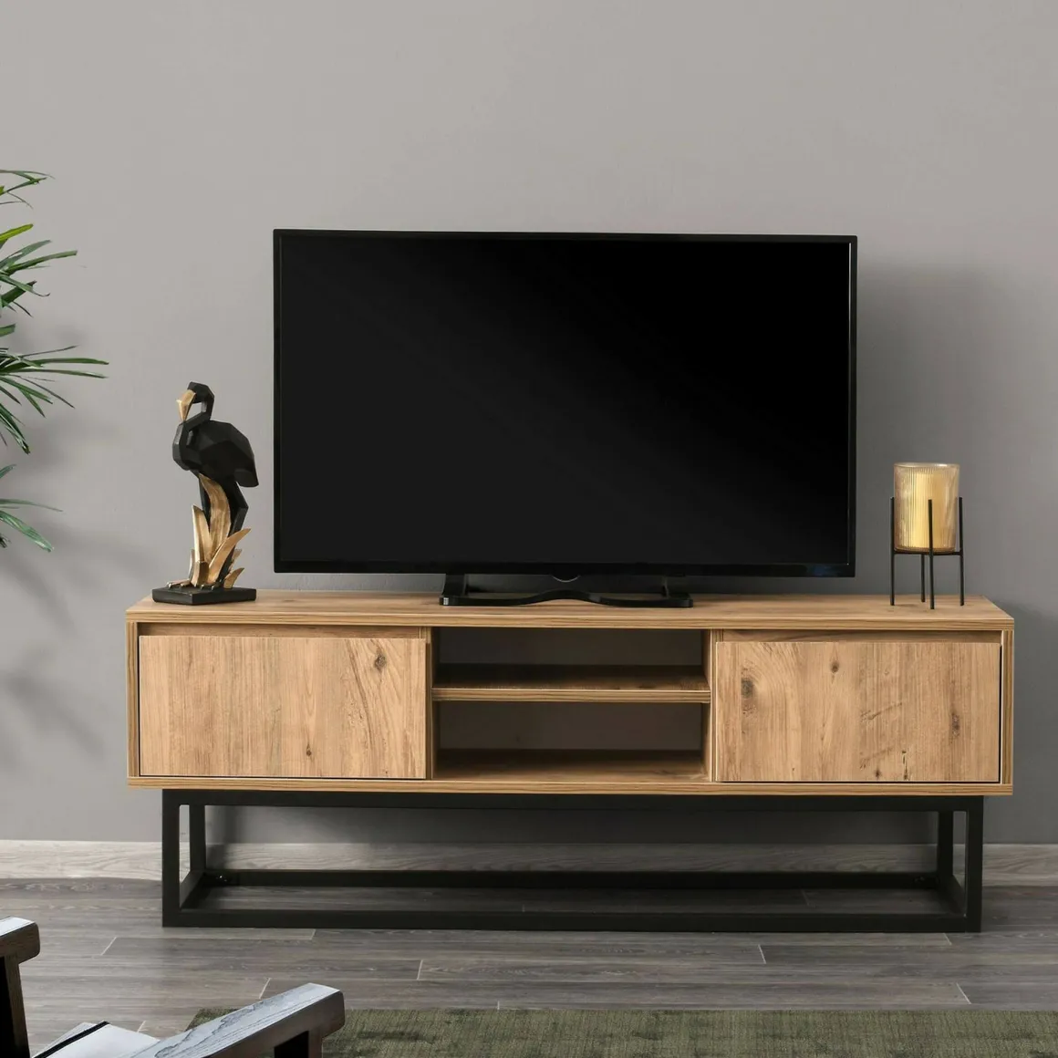 Mobile TV nero e quercia 140x40x50h cm in legno - Kira