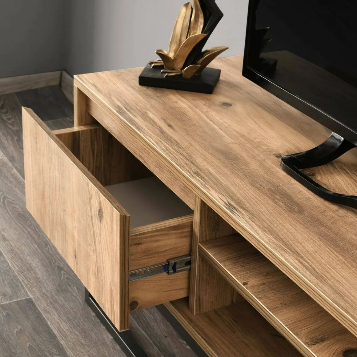 Mobile TV nero e quercia 140x40x50h cm in legno - Kira