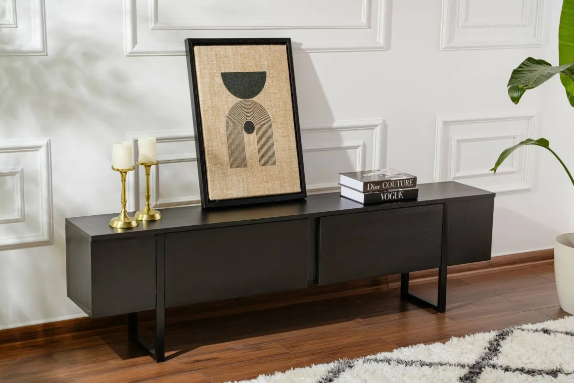 Mobile TV nero 180x29x50h cm 2 ante - Lilith