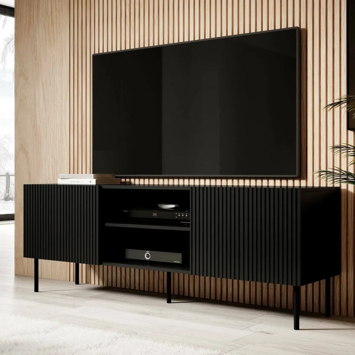 Mobili Porta Tv > Dmora Mobile TV 150x42x52h cm 3 ante - Molini Nero