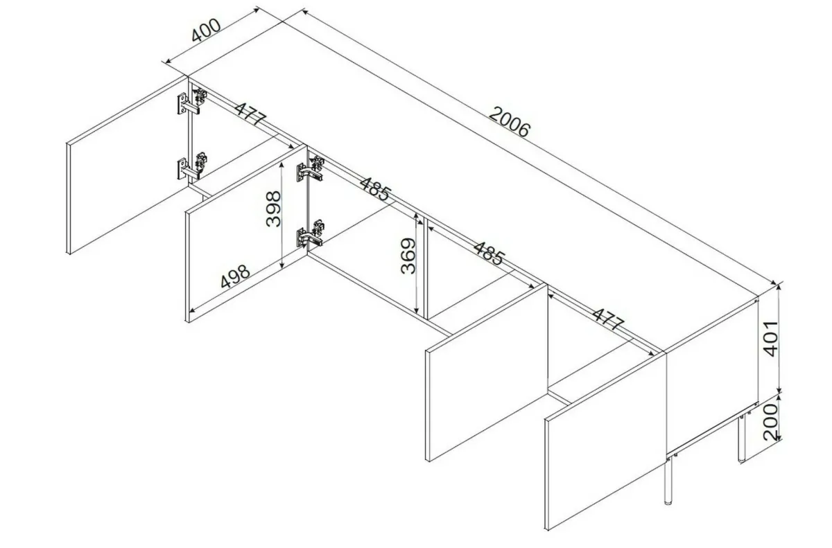 Mobili Porta Tv > Dmora Mobile TV 200x42x60h cm 4 ante - Sospiro Nero