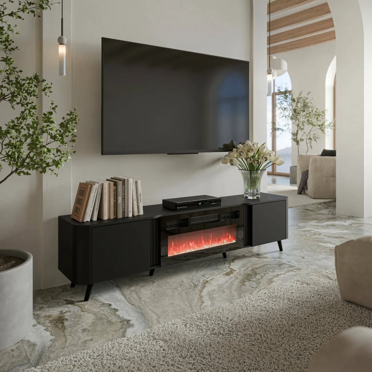 Mobili Porta Tv > Dmora Mobile TV 190x40x58h cm 2 ante - Vicino Nero