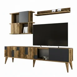 Mobili Porta Tv|Salotto > Dmora Mobile TV noce e antracite 180x33x48h cm 4 ante - Dora Nero Antracite, Marrone Noce