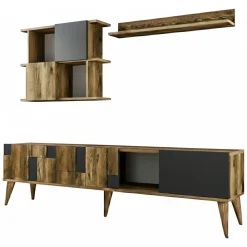 Mobili Porta Tv|Salotto > Dmora Mobile TV noce e antracite 180x33x48h cm 4 ante - Dora Nero Antracite, Marrone Noce