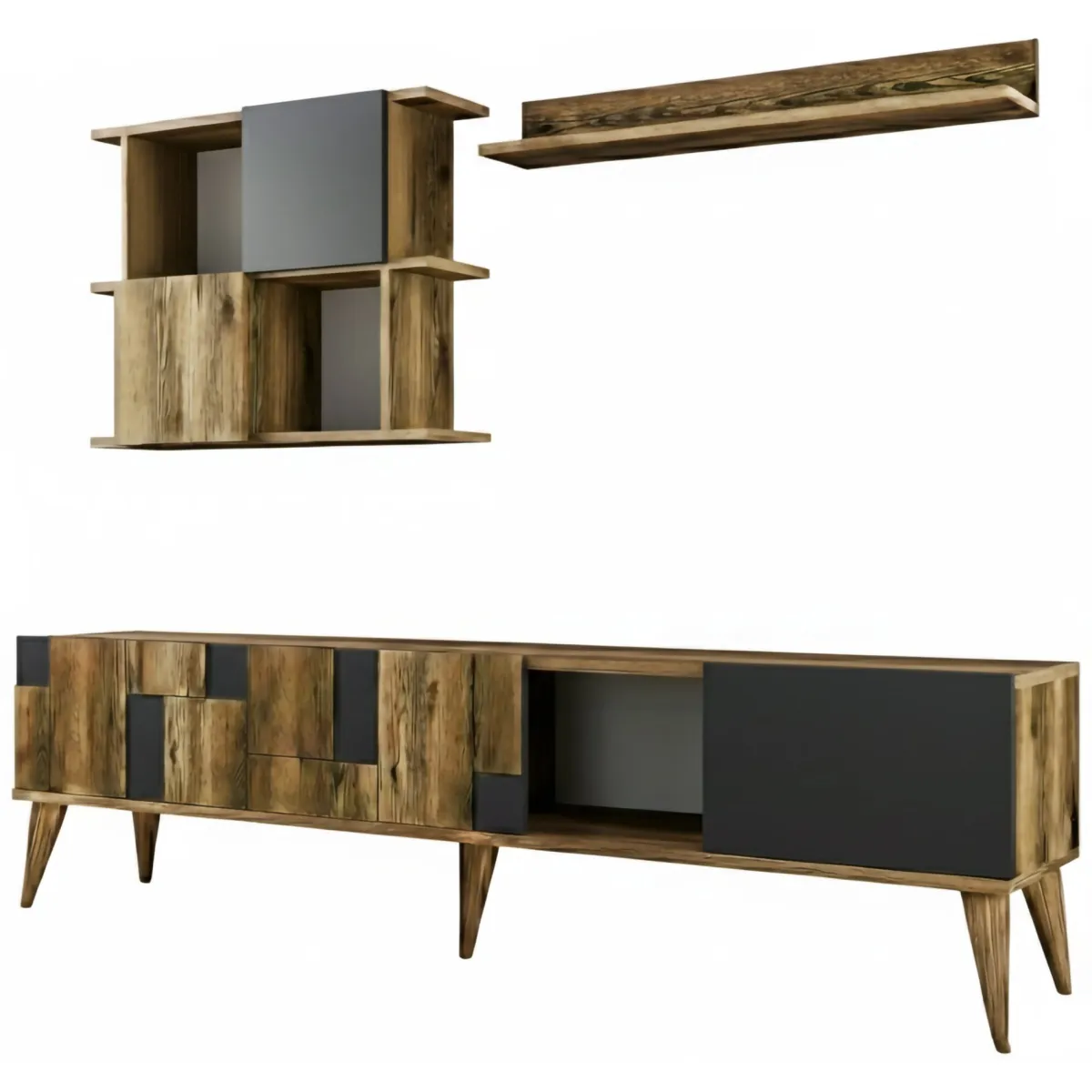 Mobili Porta Tv|Salotto > Dmora Mobile TV noce e antracite 180x33x48h cm 4 ante - Dora Nero Antracite, Marrone Noce