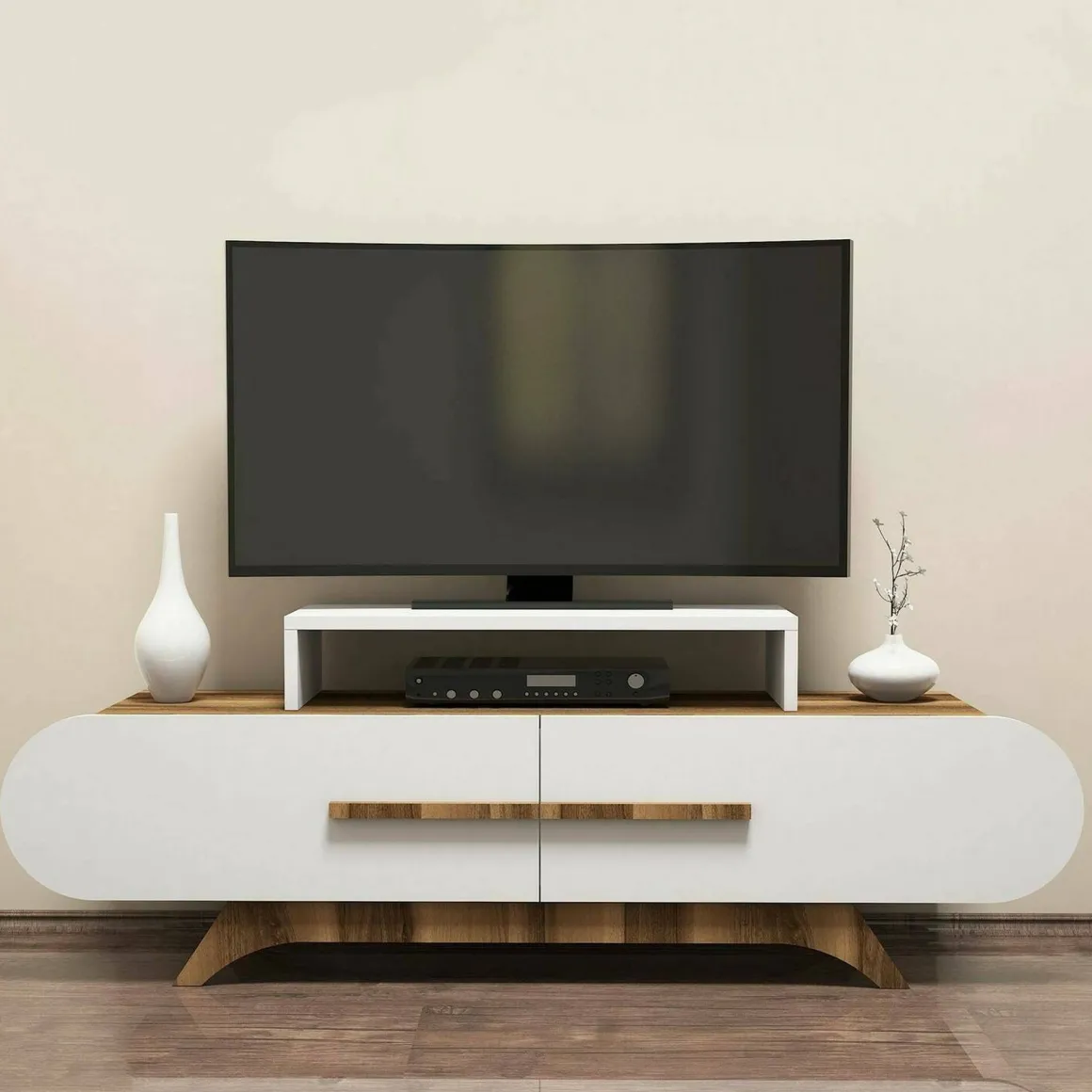 Mobile TV noce e bianco 145x36x49h cm 2 ante - Baghdad