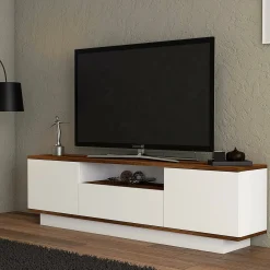 Mobile TV noce e bianco 160x30x45h cm 3 ante - Fortunata