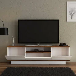 Mobile TV noce e bianco 160x30x45h cm 3 ante - Fortunata