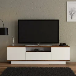 Mobile TV noce e bianco 160x30x45h cm 3 ante - Fortunata