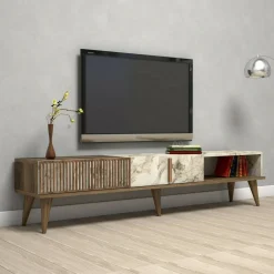 Mobile TV noce e bianco 180x35x40h cm 2 ante e 1 cassetto - Jakuchu