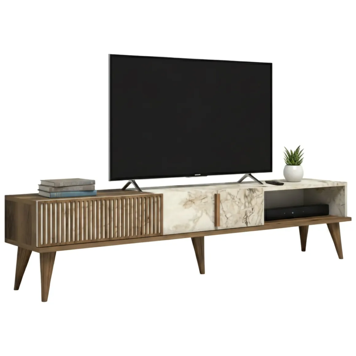 Mobile TV noce e bianco 180x35x40h cm 2 ante e 1 cassetto - Jakuchu