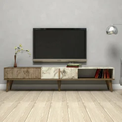 Mobile TV noce e bianco 180x35x40h cm 2 ante e 1 cassetto - Jakuchu