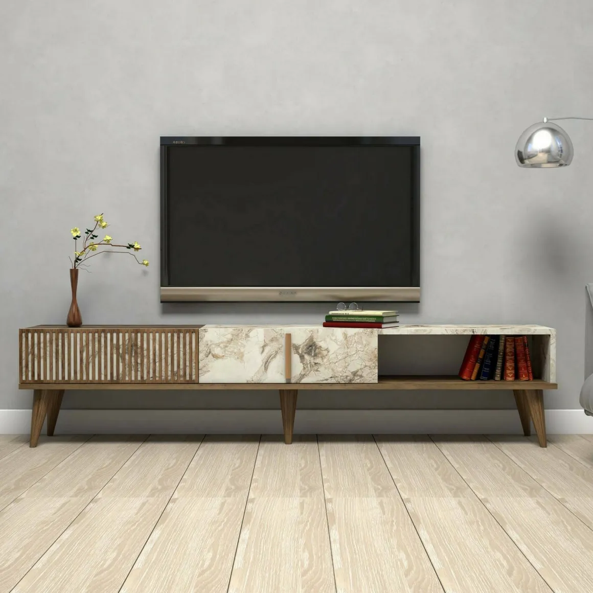 Mobile TV noce e bianco 180x35x40h cm 2 ante e 1 cassetto - Jakuchu