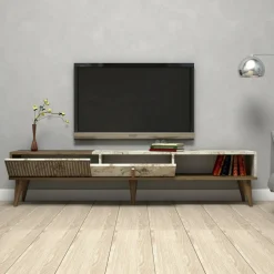 Mobile TV noce e bianco 180x35x40h cm 2 ante e 1 cassetto - Jakuchu