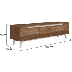 Mobile TV noce e bianco 180x35x48h cm 3 ante - Apatite