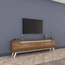 Mobile TV noce e bianco 180x35x48h cm 3 ante - Apatite
