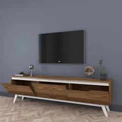 Mobile TV noce e bianco 180x35x48h cm 3 ante - Apatite