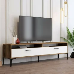 Mobili Porta Tv|Salotto > Dmora Mobile TV noce e bianco 47x35x180h cm modulabile - Angiari Bianco, Marrone Noce