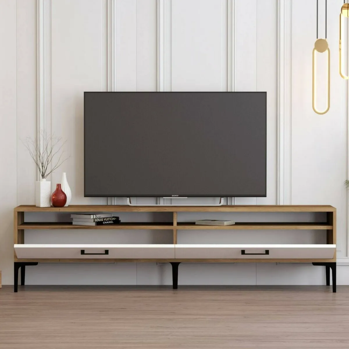 Mobili Porta Tv|Salotto > Dmora Mobile TV noce e bianco 47x35x180h cm modulabile - Angiari Bianco, Marrone Noce