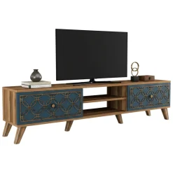 Mobile TV noce e blu 180x35x44h cm 2 ante - Albonese