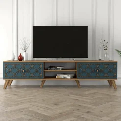 Mobile TV noce e blu 180x35x44h cm 2 ante - Albonese