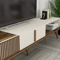 Mobili Porta Tv > Dmora Mobile TV noce e crema 180x35x40h cm 2 ante - Gordon Bianco Crema, Marrone Noce