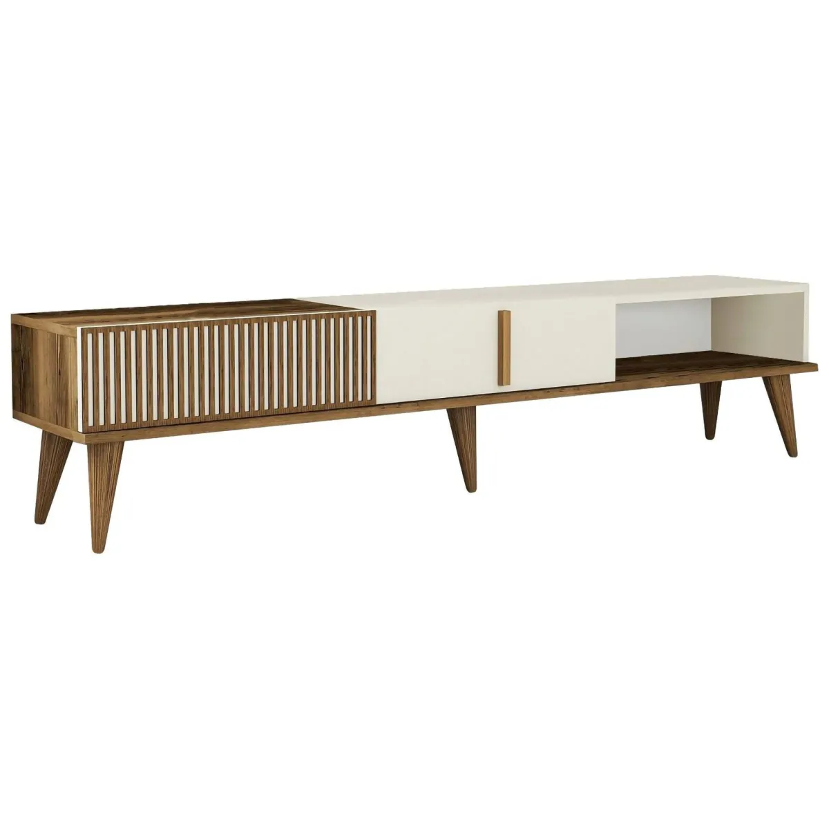 Mobili Porta Tv > Dmora Mobile TV noce e crema 180x35x40h cm 2 ante - Gordon Bianco Crema, Marrone Noce