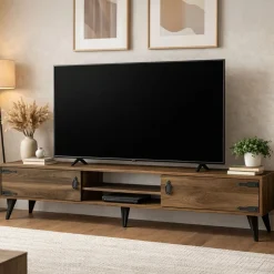 Mobile TV noce e nero 180x29x49h cm 2 ante - Sicilia