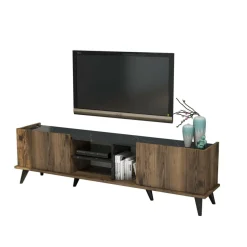 Mobile TV noce e nero 180x34x52h cm 2 ante - Paine