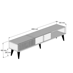Mobili Porta Tv > Dmora Mobile TV noce e nero 180x35x40h cm in legno - Gordon Nero, Marrone Noce