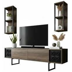 Mobili Porta Tv|Salotto > Dmora Mobile TV noce e nero 180x30x48h cm modulabile - Axa Nero, Marrone Noce