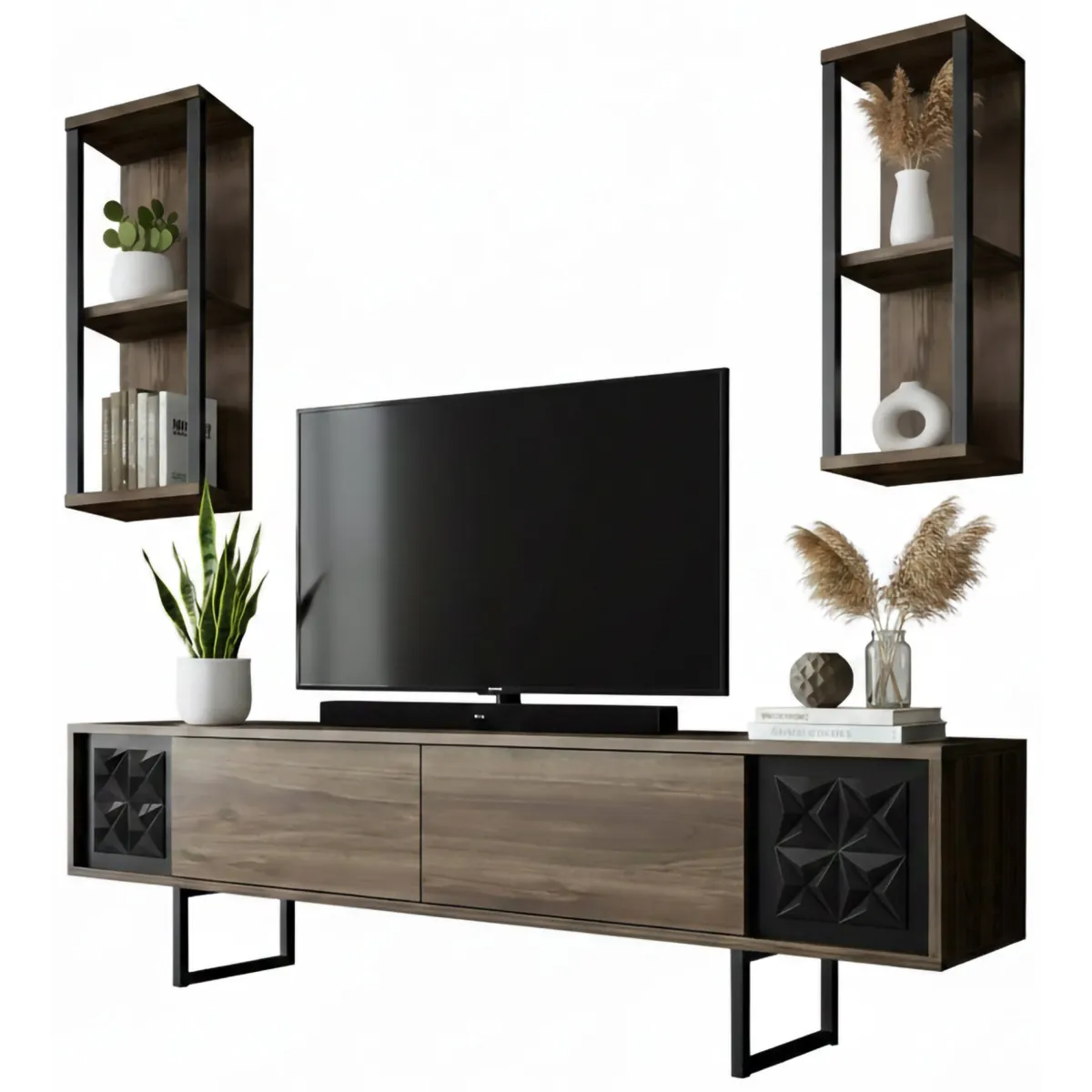 Mobili Porta Tv|Salotto > Dmora Mobile TV noce e nero 180x30x48h cm modulabile - Axa Nero, Marrone Noce