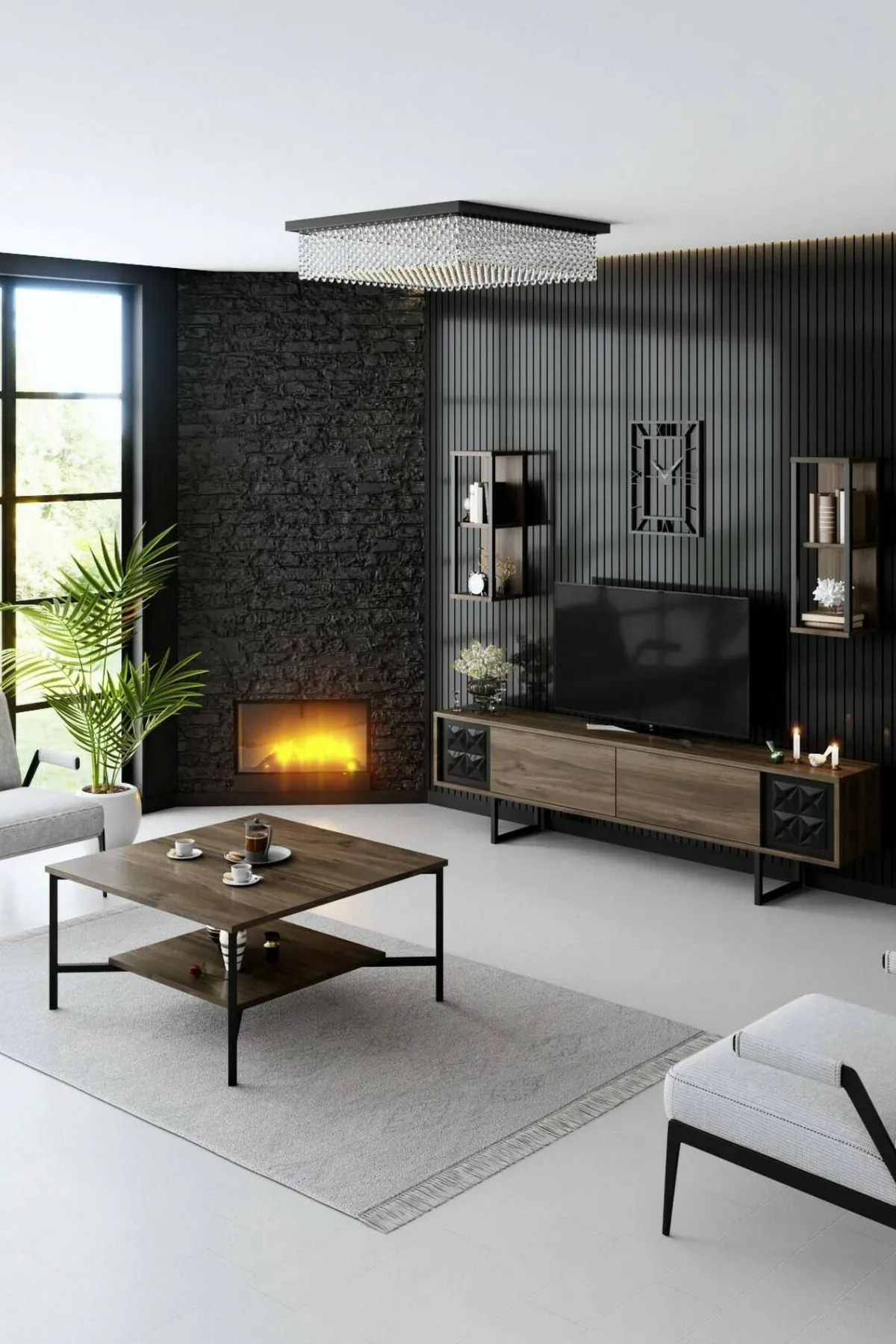 Mobili Porta Tv|Salotto > Dmora Mobile TV noce e nero 180x30x48h cm modulabile - Axa Nero, Marrone Noce