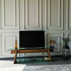 Mobili Porta Tv|Salotto > Dmora Mobile TV noce e verde 158x40x45h cm in legno - Amorosi Verde, Marrone Noce