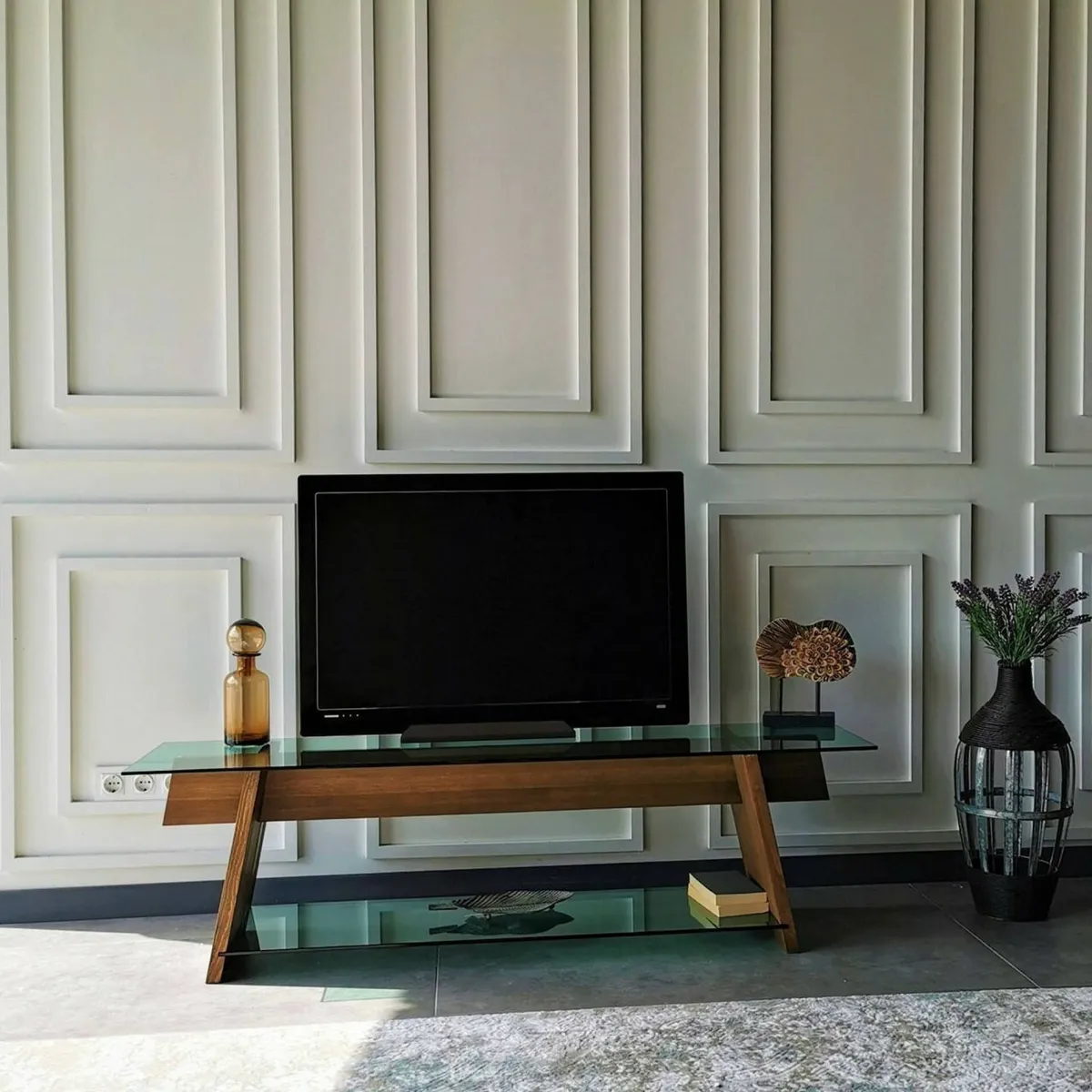 Mobili Porta Tv|Salotto > Dmora Mobile TV noce e verde 158x40x45h cm in legno - Amorosi Verde, Marrone Noce