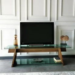 Mobili Porta Tv|Salotto > Dmora Mobile TV noce e verde 158x40x45h cm in legno - Amorosi Verde, Marrone Noce