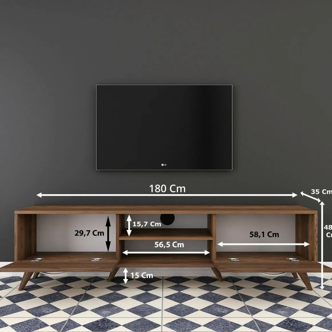 Mobile TV noce 180x35x48h cm 2 ante - Avir