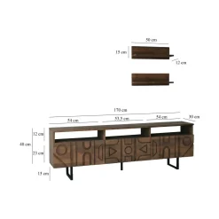 Mobili Porta Tv|Salotto > Dmora Mobile TV noce 170x30x40h cm 3 ante - Barete Marrone Noce