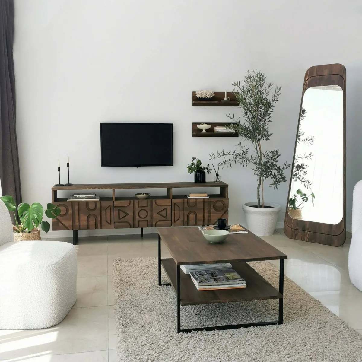 Mobili Porta Tv|Salotto > Dmora Mobile TV noce 170x30x40h cm 3 ante - Barete Marrone Noce