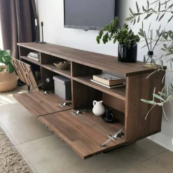 Mobili Porta Tv|Salotto > Dmora Mobile TV noce 170x30x40h cm 3 ante - Barete Marrone Noce