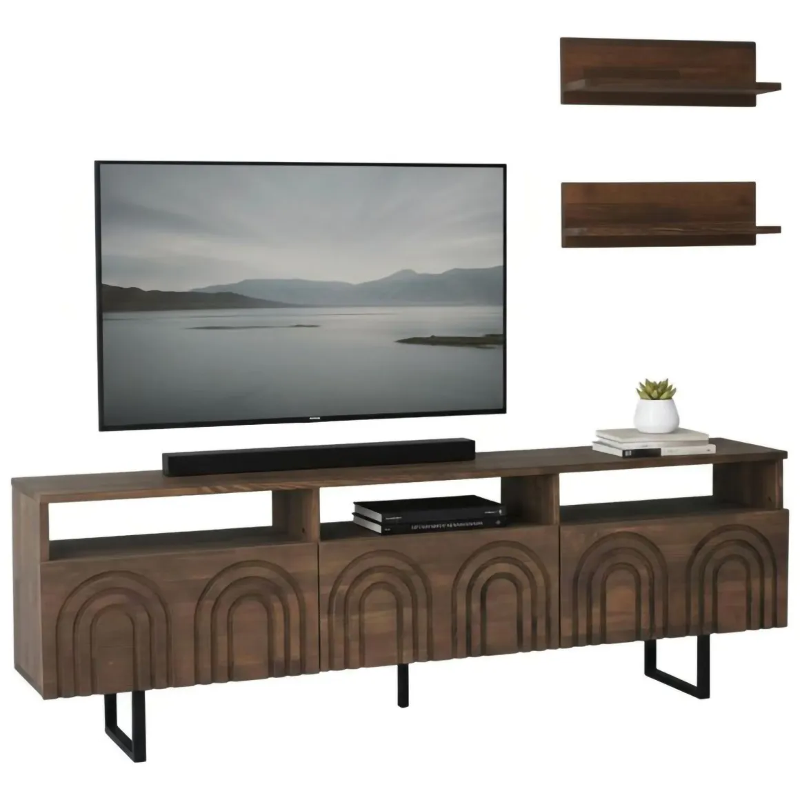 Mobile TV noce 170x30x40h cm 3 ante in legno - Barbania