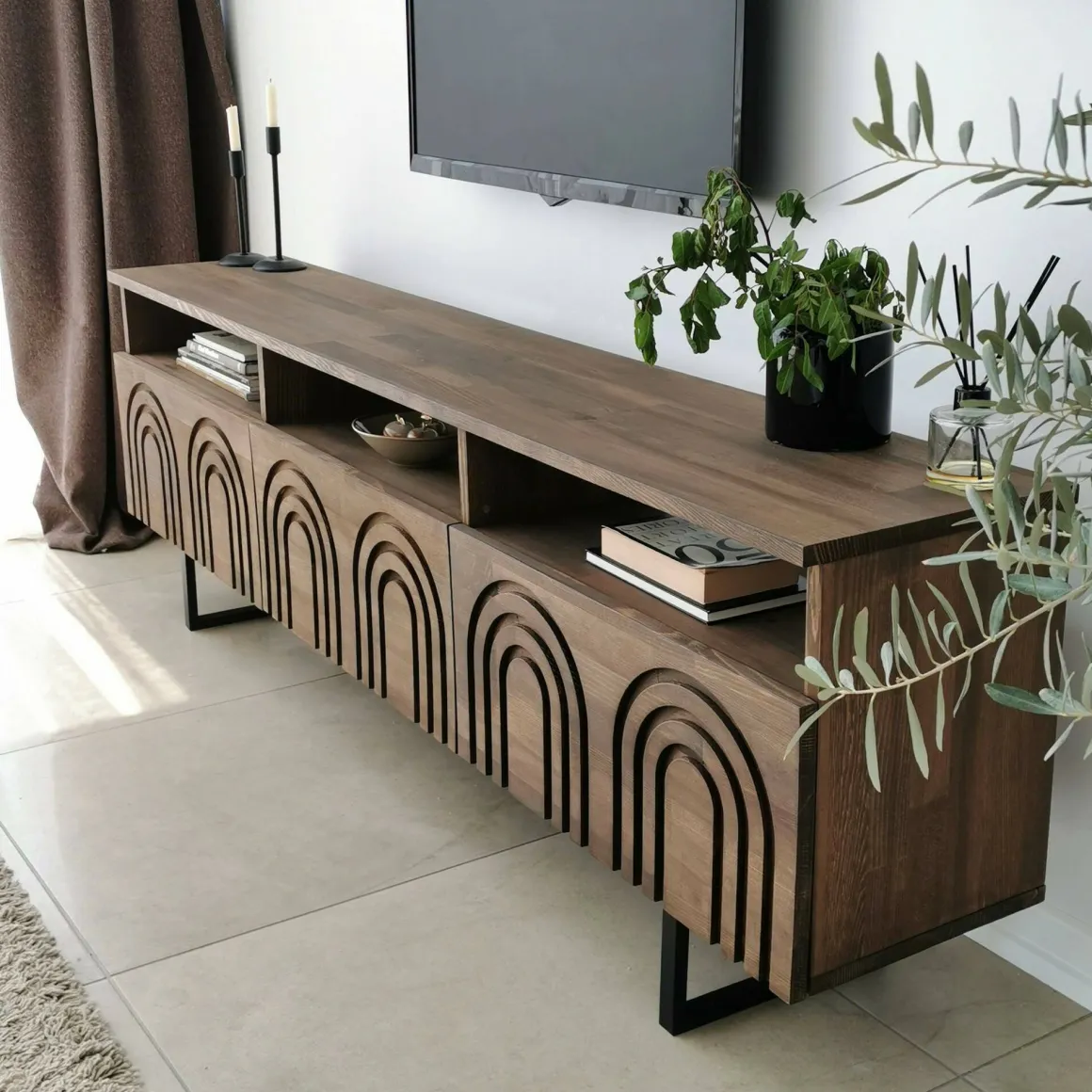 Mobile TV noce 170x30x40h cm 3 ante in legno - Barbania