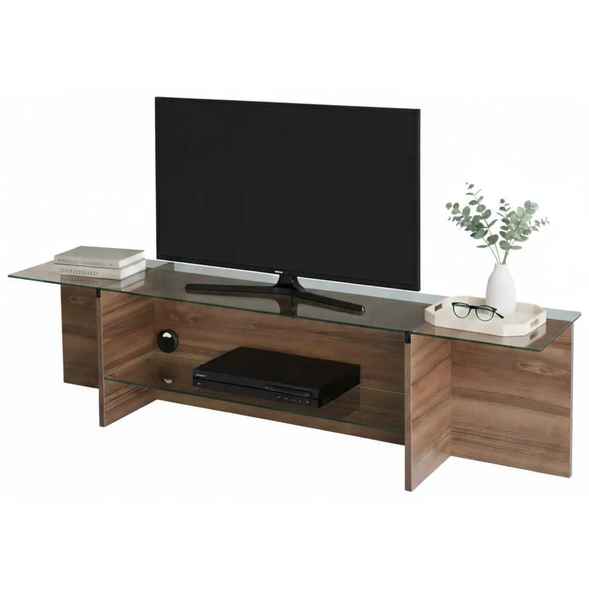 Mobili Porta Tv|Salotto > Dmora Mobile TV noce 158x35x40h cm - Bellano Marrone Noce