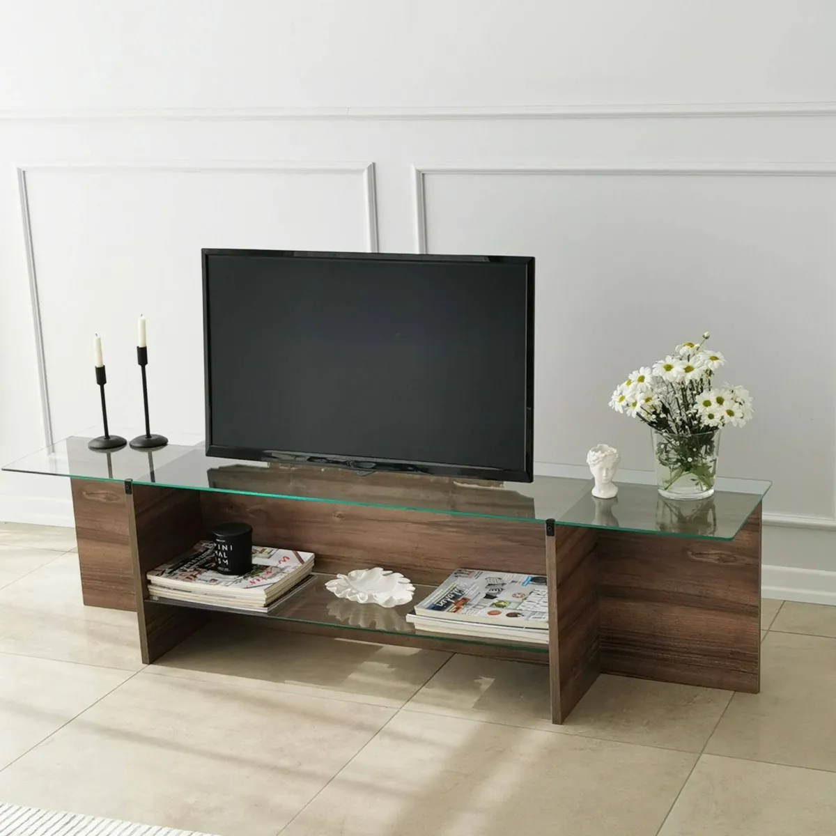 Mobili Porta Tv|Salotto > Dmora Mobile TV noce 158x35x40h cm - Bellano Marrone Noce